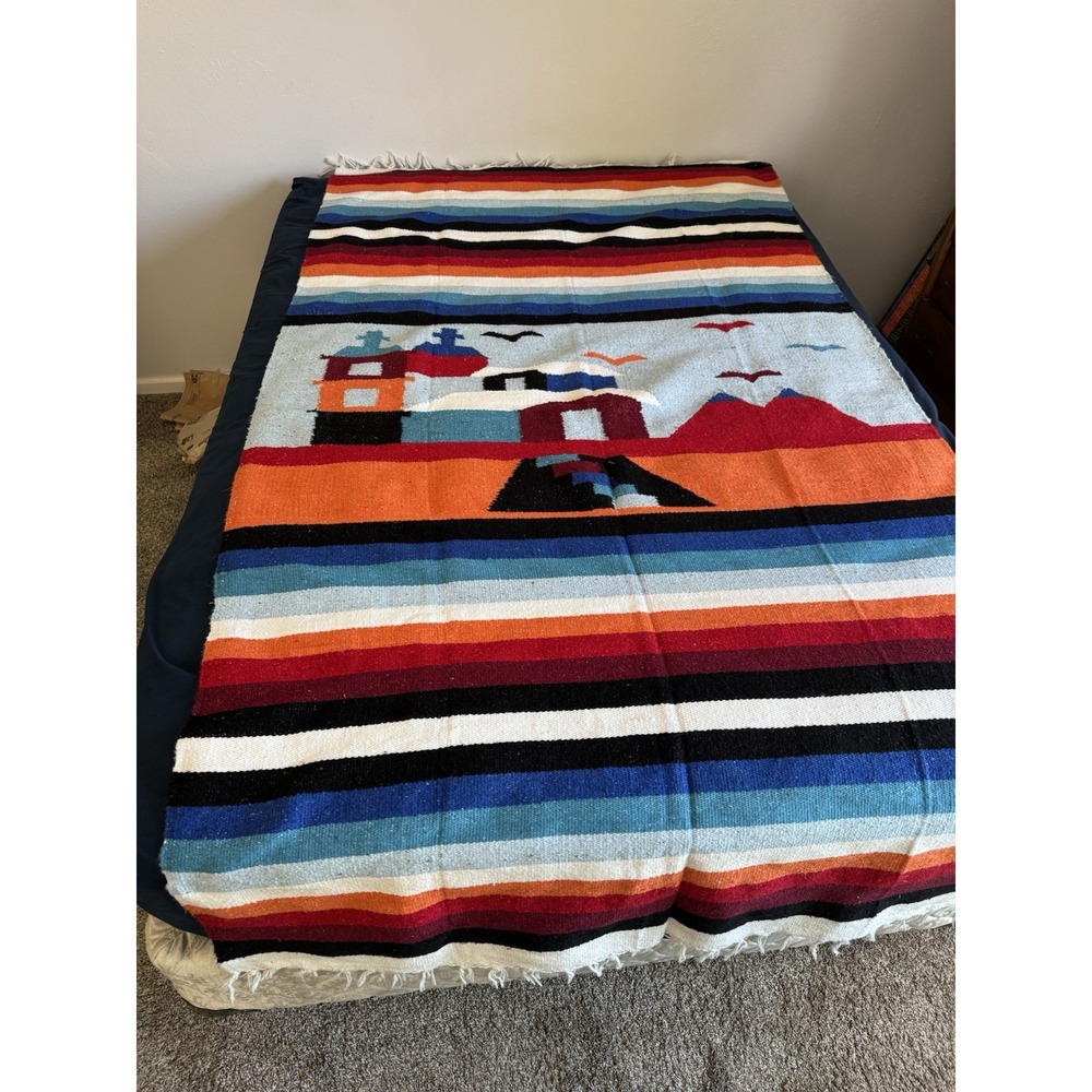 Vintage? Mexico Aztec Blanket Wall Hanging Wool? Cotton?